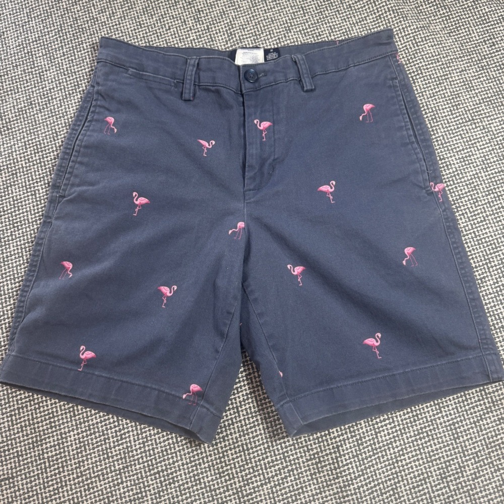 Chaps Mens Navy Blue Pink Flamingo Embroidered Chino Shorts Size 30
